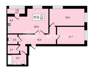 3-к квартира, строящийся дом, 89м2, 20/21 этаж