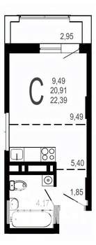 Студия квартира, строящийся дом, 22м2, 10/31 этаж