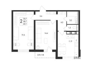 2-к квартира, вторичка, 60м2, 9/17 этаж