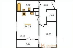 1-к квартира, вторичка, 45м2, 14/25 этаж