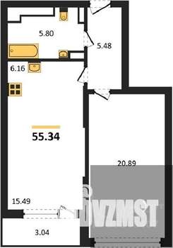 1-к квартира, вторичка, 55м2, 9/23 этаж