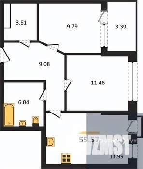 2-к квартира, вторичка, 56м2, 11/21 этаж