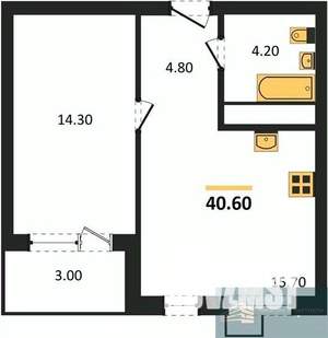 1-к квартира, вторичка, 41м2, 6/13 этаж