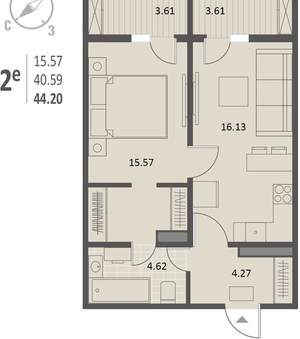 1-к квартира, вторичка, 44м2, 7/18 этаж