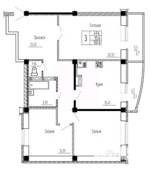 3-к квартира, строящийся дом, 101м2, 7/16 этаж