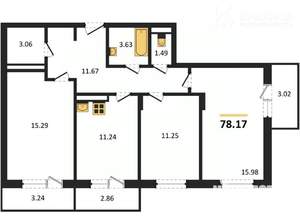 3-к квартира, вторичка, 78м2, 11/18 этаж