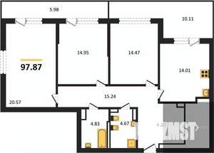3-к квартира, вторичка, 98м2, 17/23 этаж