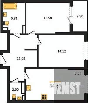 2-к квартира, вторичка, 65м2, 8/22 этаж