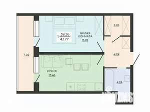 1-к квартира, вторичка, 43м2, 2/21 этаж