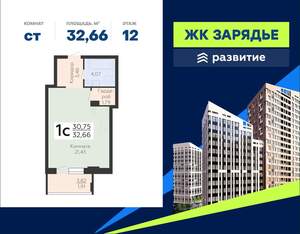 Студия квартира, вторичка, 33м2, 12/24 этаж