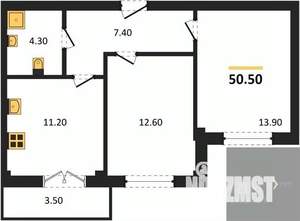 2-к квартира, вторичка, 51м2, 6/15 этаж