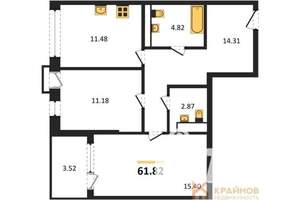 2-к квартира, сданный дом, 62м2, 18/21 этаж