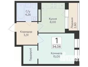 1-к квартира, строящийся дом, 34м2, 9/25 этаж