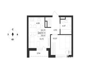2-к квартира, вторичка, 36м2, 7/17 этаж