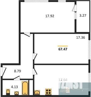 2-к квартира, вторичка, 66м2, 9/20 этаж