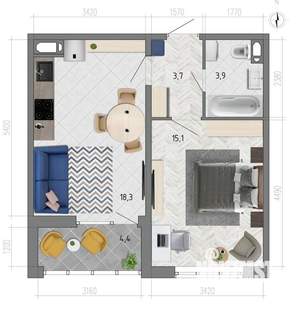 1-к квартира, вторичка, 43м2, 18/18 этаж