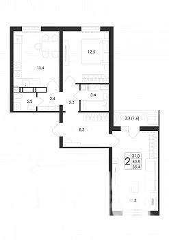 2-к квартира, строящийся дом, 65м2, 1/17 этаж