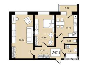 2-к квартира, строящийся дом, 68м2, 4/8 этаж
