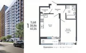 1-к квартира, строящийся дом, 40м2, 10/17 этаж