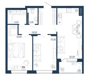 2-к квартира, вторичка, 68м2, 12/18 этаж