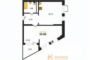1-к квартира, вторичка, 53м2, 12/21 этаж