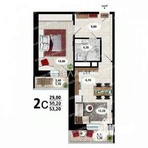 1-к квартира, вторичка, 50м2, 14/15 этаж