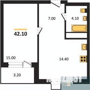 1-к квартира, вторичка, 42м2, 6/13 этаж