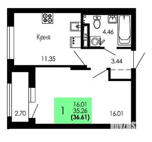 1-к квартира, строящийся дом, 37м2, 4/9 этаж