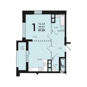 1-к квартира, вторичка, 47м2, 2/12 этаж