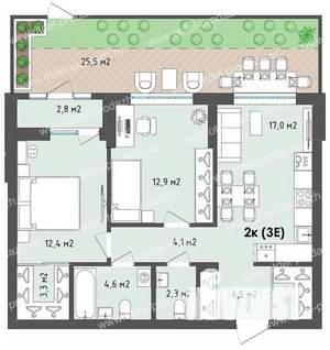 2-к квартира, вторичка, 72м2, 1/13 этаж