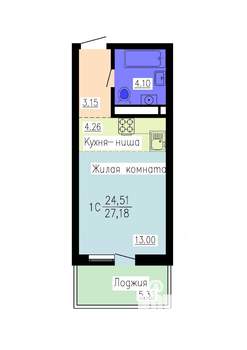 Студия квартира, вторичка, 27м2, 5/16 этаж
