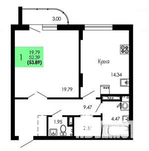 1-к квартира, строящийся дом, 54м2, 2/9 этаж