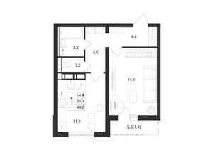 1-к квартира, вторичка, 41м2, 1/17 этаж