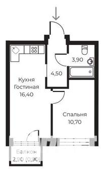 1-к квартира, вторичка, 36м2, 4/14 этаж