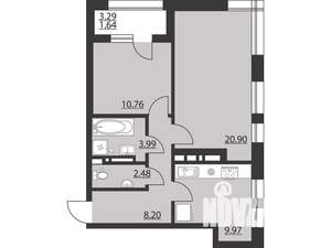2-к квартира, вторичка, 58м2, 24/24 этаж