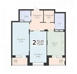 2-к квартира, вторичка, 74м2, 4/22 этаж