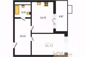 1-к квартира, вторичка, 47м2, 7/21 этаж