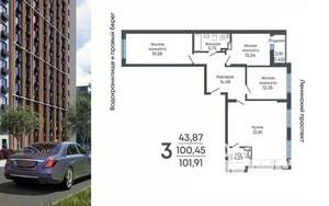 3-к квартира, строящийся дом, 102м2, 12/17 этаж