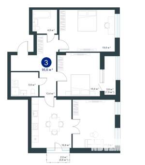3-к квартира, строящийся дом, 96м2, 2/25 этаж