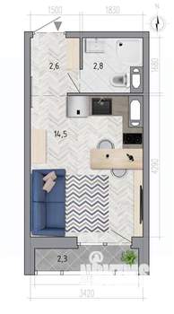 Студия квартира, вторичка, 21м2, 1/18 этаж