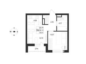 2-к квартира, вторичка, 36м2, 7/17 этаж