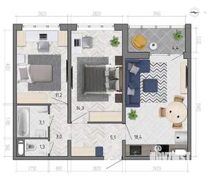 2-к квартира, вторичка, 58м2, 15/18 этаж