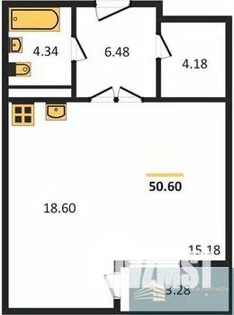 Студия квартира, вторичка, 50м2, 9/20 этаж