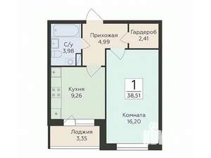 1-к квартира, вторичка, 39м2, 9/18 этаж