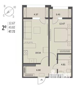 1-к квартира, строящийся дом, 48м2, 5/18 этаж