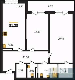 2-к квартира, вторичка, 81м2, 8/24 этаж