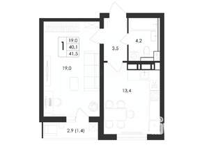 1-к квартира, строящийся дом, 42м2, 5/18 этаж