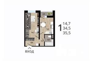 1-к квартира, строящийся дом, 36м2, 2/15 этаж