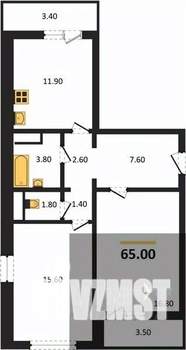 2-к квартира, вторичка, 65м2, 5/20 этаж