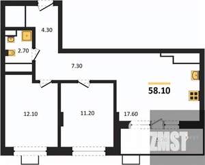 2-к квартира, вторичка, 58м2, 7/15 этаж